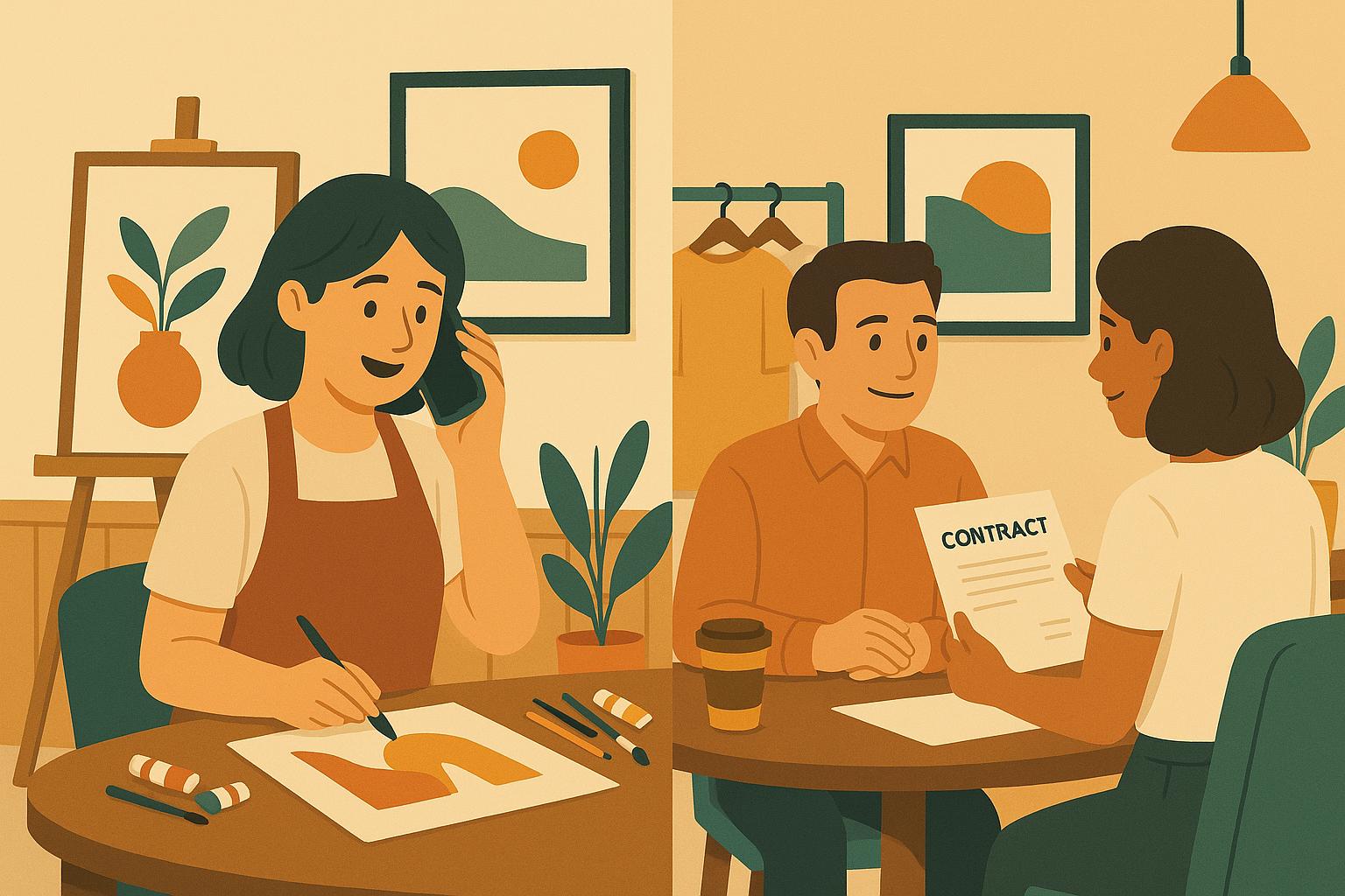 상담 테이블에서 프로젝트를 설명하는 여성