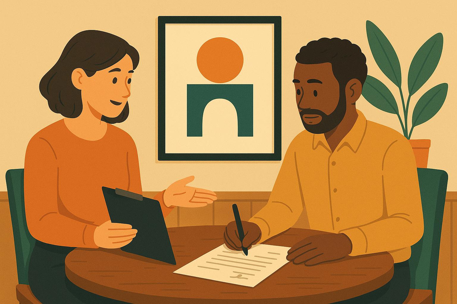 계약서에 서명하는 남성과 여성