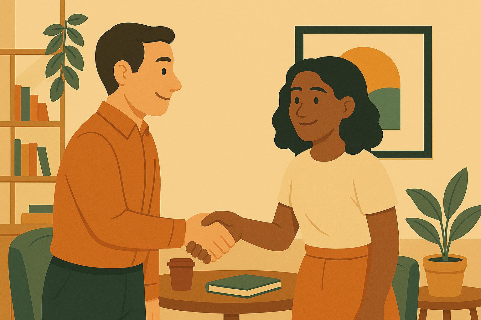 악수하며 협업을 축하하는 두 사람