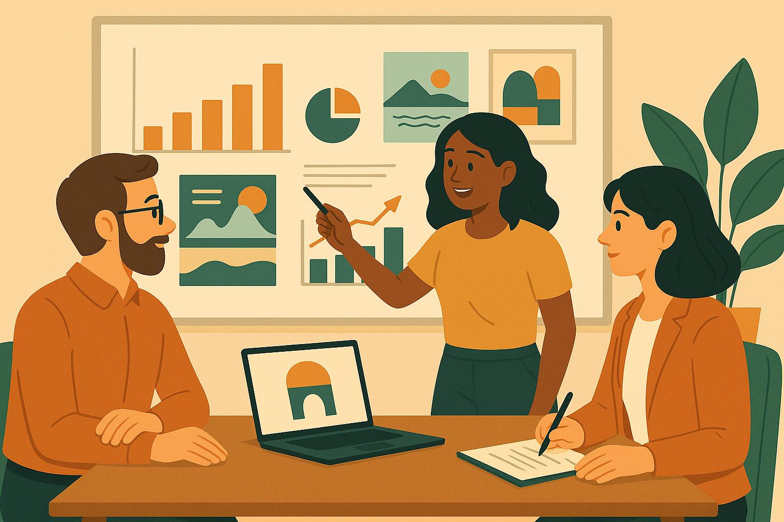 분석 자료를 설명하는 여성